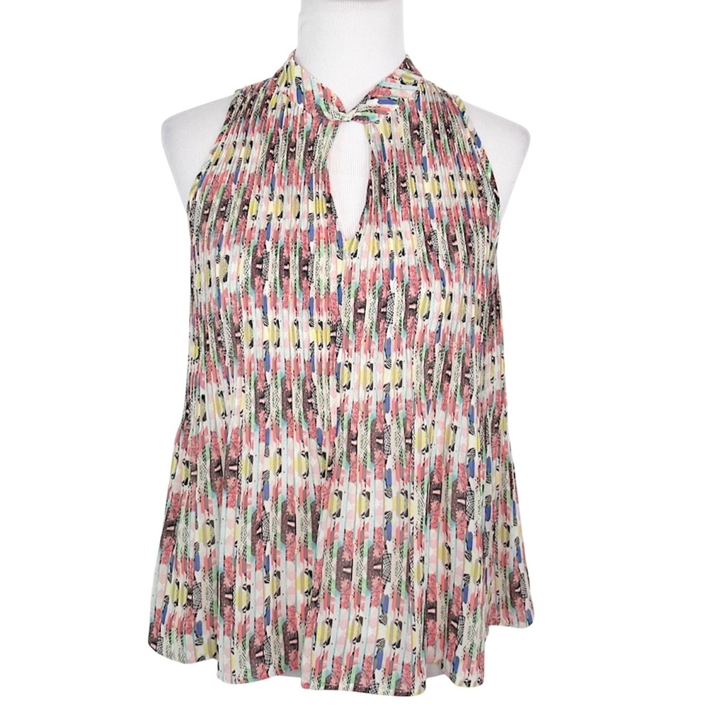 DR2 Sleeveless Pleated Babydoll Blouse Twist Neck Keyhole Front Women's Size XS